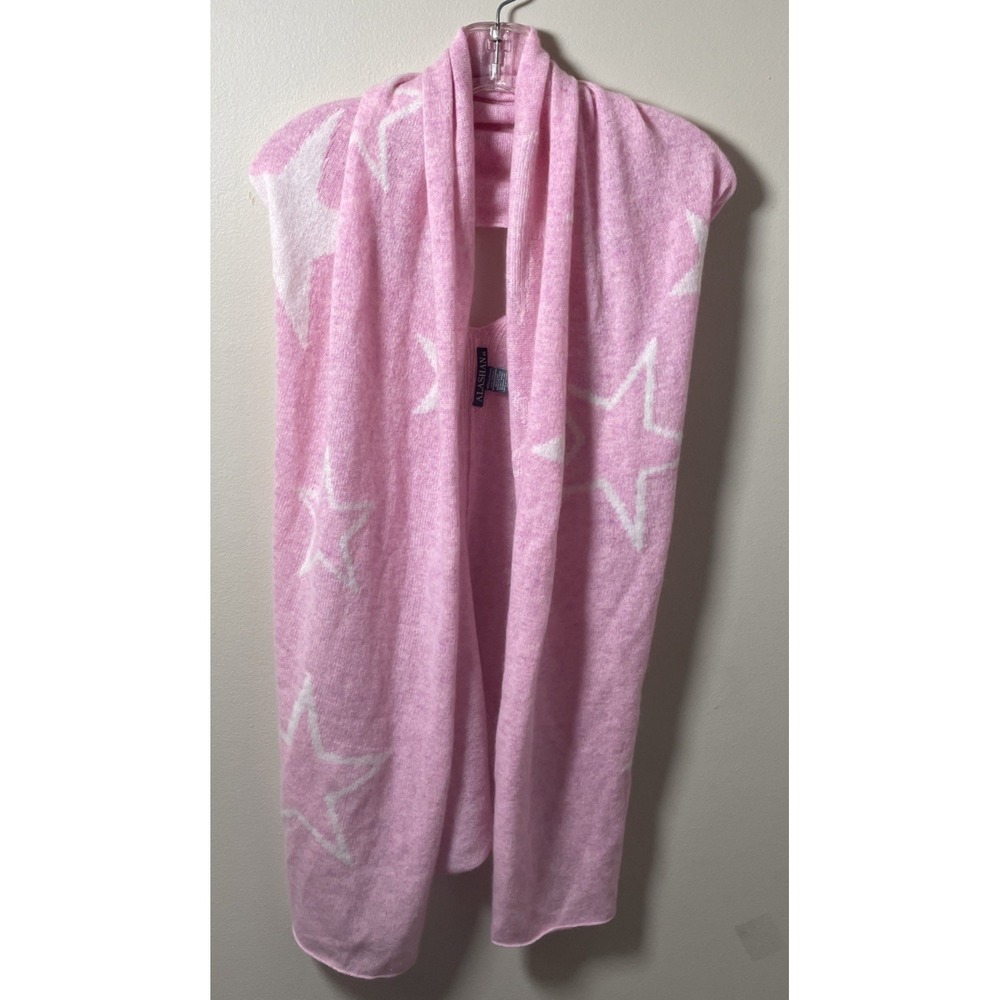 Alashan 100% Cashmere Pink With White Stars Open Shrug Scarf One Size